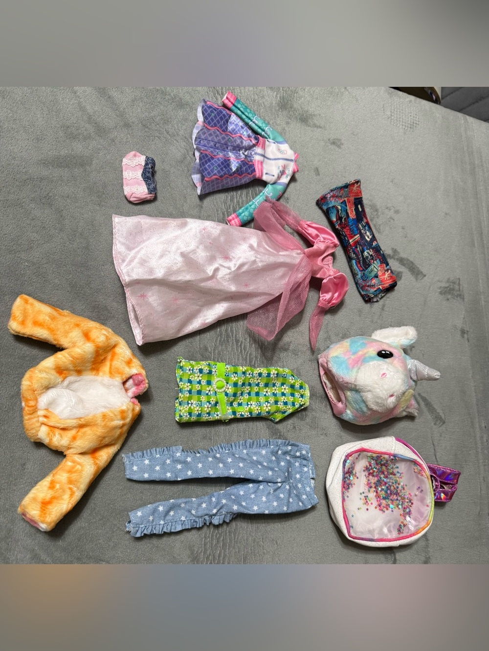 Barbie Doll Clothes & Accessories Lot Dresses Pants Plush Outfit Purse